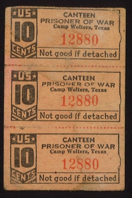 P.O.W. camp canteen tickets (3) - Camp Wolters - Texas - 10 cents - no: 12880; 5186 P.O.W. camp canteen tickets (3) - Camp Wolters - Texas - 10 cents - no: 12880; 5186