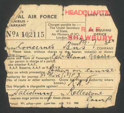 R.A.F. form 1873 - omnibus warrant - R.A.F. Shawbury - Cpl Bland - 29/07/1941; 29/07/1941; 1999