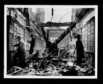 Official copyrighted war photograph- 23rd October 1940- Holland house library after being badly damaged during bomb raid; 56474