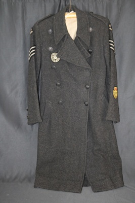 St John ambulance overcoat. Sergeant's stripes and post 1953. insignia to sleeves - National Hospital Service reserve; 70079