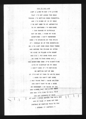 Poem - "Ode to Old Age" - Anon; 2352 Poem - "Ode to Old Age" - Anon; 2352