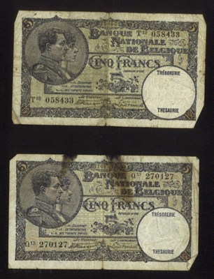 Bank notes (2) - "Banque National de Belgique" - 2 x cinq francs - April 1931; 1/04/1931; 1996