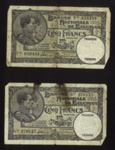 Bank notes (2) - "Banque National de Belgique" - 2 x cinq francs - April 1931; 1/04/1931; 1996 Bank notes (2) - "Banque National de Belgique" - 2 x cinq francs - April 1931; 1/04/1931; 1996