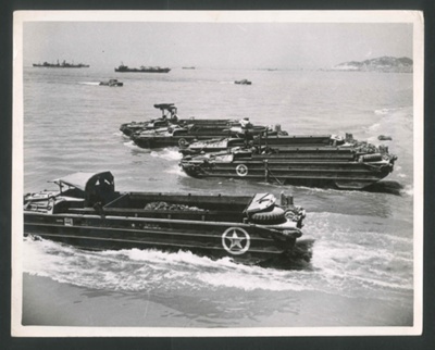 Photograph - American "DUKWs" unloading Liberty ships off Sicily - 1943; 2625