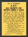 Notice - "City of Westminster - A.R.P - gas helmets for infants under 2 years"; 6818