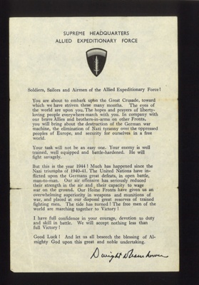 Message - from: supreme headquarters Allied Expeditionary Force - Dwight D. Eisenhower to: all troops re: final push to victory - 1944; 1/01/1944; 6429