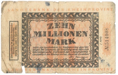 German bank note - Landesbank Der Rheinprovinz - Zehn Millionen Mark - 10000000 Marks - 01/09/1923; 1/09/1923; 37972