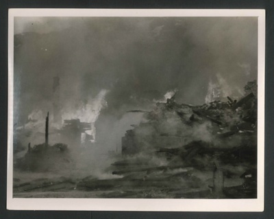 Official copyrighted war photograph - 2nd July 1940 - buildings ablaze at the evacuation of Brest; 56580