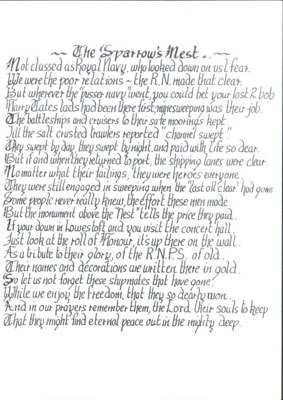 Poem - "The Sparrow's Nest" - R.N.P.S.; 36274 Poem - "The Sparrow's Nest" - R.N.P.S.; 36274