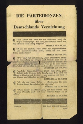 Allied propaganda leaflet - "Die Parteibonzen Uber Deutschlands Vernichtung" - dropped on German cities; 2197