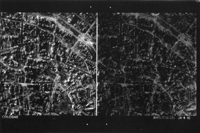 R.A.F. photograph transparency - Bomb Damage at Cologne - 24/04/1945; 24/04/1945; 9010