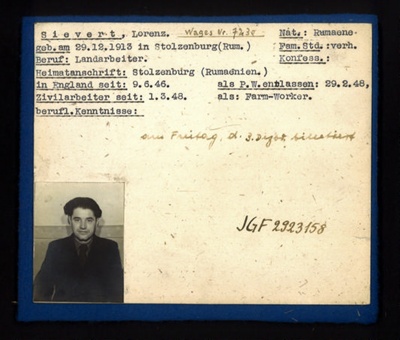 German P.O.W. record card - Lorenz Sievert - Rumanian - Dob 29/12/1913; 6631