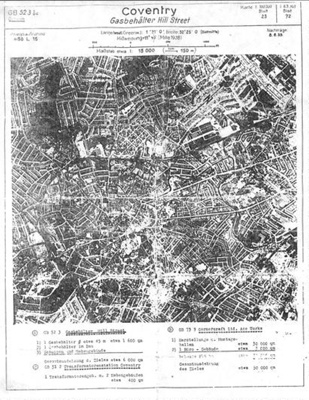 Photocopy - German aerial photograph of Coventry showing designated targets - 08/06/1939; 8/06/1939; 2555 Photocopy - German aerial photograph of Coventry showing designated targets - 08/06/1939; 8/06/1939; 2555