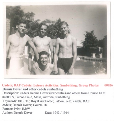 Cadet Dennis Dover and other cadets sunbathing - From Course 18 - 1943/1944 - Photo No. 00026; 83389 Cadet Dennis Dover and other cadets sunbathing - From Course 18 - 1943/1944 - Photo No. 00026; 83389