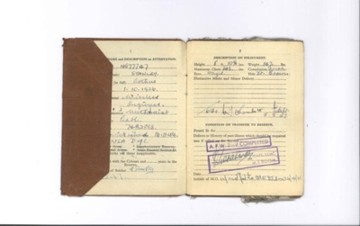 Army Book 64 - "Soldier's Service and Pay Book " - Arthur Stanley - west Yorkshire Regiment - 16/11/1944; 16/11/1944; 34940 Army Book 64 - "Soldier's Service and Pay Book " - Arthur Stanley - west Yorkshire Regiment - 16/11/1944; 16/11/1944; 34940