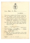 Membership Card - Women's Land Army - Miss V. Pell No: 68510 - 16/03/1942; 16/03/1942; 36536