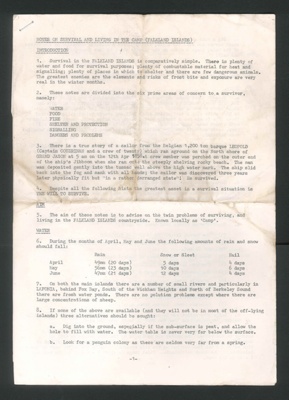 Notes on survival and living in the camp (Falklands Island) ; 79694