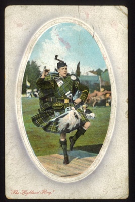 Post card - kilted Scot performing Highland dance - Franked "29 Dec 16"; 29/12/1916; 5839