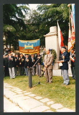 Photograph (colour) - Monte Cassino Veterans Association gathering at Cassino memorial - 45th anniversary - 1989; 1/01/1989; 1979 Photograph (colour) - Monte Cassino Veterans Association gathering at Cassino memorial - 45th anniversary - 1989; 1/01/1989; 1979