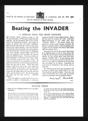 Photocopy of leaflet - "Beating the invader"- issued by the - May 1941; 1/05/1941; 5299