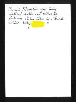 Photograph & negative - Benito Mussolini in coffin after assassination by Italian partisans - circa 28/04/1945; 28/04/1945; 6126