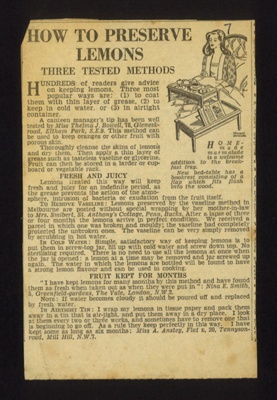 Recipe (press cutting) - "How to preserve lemons" - three tested methods; 5576 Recipe (press cutting) - "How to preserve lemons" - three tested methods; 5576