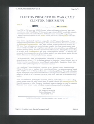 Internet source: Clinton P.O.W. camp - Clinton - Mississippi - U.S.A.; 34607 Internet source: Clinton P.O.W. camp - Clinton - Mississippi - U.S.A.; 34607