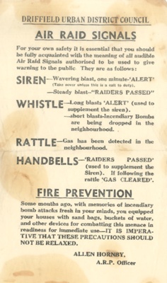 Leaflet - Air Raid Signals - Driffield Urban District Council; 83735