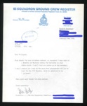 Correspondence - R.A.F. 83 squadron ground crew register & the R.A.F. Regiment Association - 1990; 1/01/1990; 2860