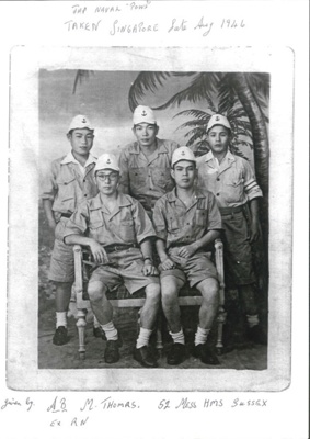 Copy of photograph - five Japanese navy P.O.W.'s - taken in Singapore - August 1946; 36449