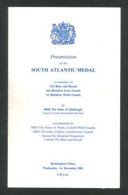 Presentation programme of the South Atlantic Medal ; 79687