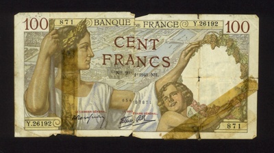 Bank note - "Banque de France" cent (100) francs - 20/11/1941; 20/11/1941; 6106