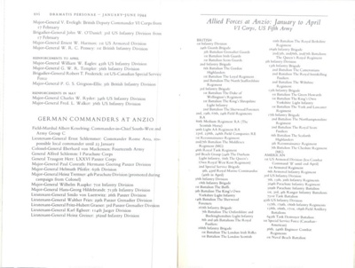 Photocopy - Order of Battle of British & American forces at ANZIO - Italy - vi Corps U.S. fifth Army - 1944; 37866