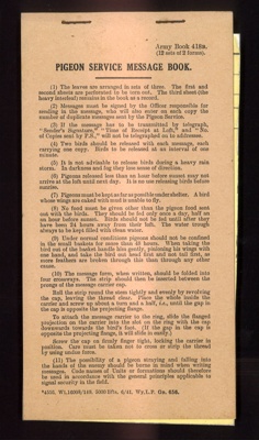 Army book 481B - "Pigeon service message book" - plus photocopy of front page; 3810 Army book 481B - "Pigeon service message book" - plus photocopy of front page; 3810