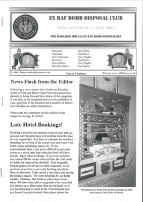 Newsletter - "Ex R.A.F. Bomb Disposal Club"  No: 3 - July 2001; 1/07/2001; 36886