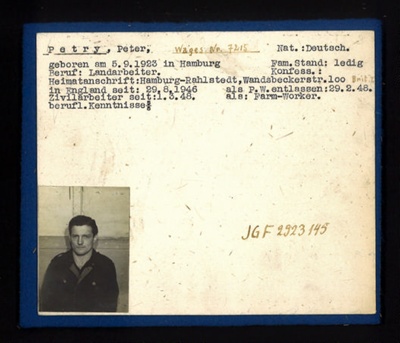 German P.O.W. record card - Peter Petry - German - Dob 05/09/1923; 6621