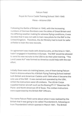 Document about Falcon Fields - Arizona - No.4 British Flying Training School - 1941-1945; 84337