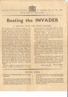 Information leaflet - "Beating the INVADER" - issued by the Ministry of Information - May 1941; 1/05/1941; 35969
