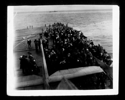 Photograph - "H.M.S. Ark Royal" after sustaining a hit on 22/08/1944; 22/08/1944; 2848