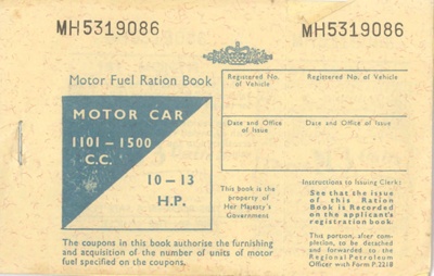 Motor Fuel Ration Book - Motor Car 1101-1500 cc - post war; 37953 Motor Fuel Ration Book - Motor Car 1101-1500 cc - post war; 37953