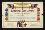 Certificate - overseas league "Empire day" 1940 - Trevor Hudson; 1/01/1940; 10756