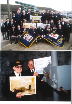 Colour photographs (4) - press publicity launch by "Consignia" (post office) - R.N. submarine service centenary stamps - Eden Camp - April 2001; 1/04/2001; 35459