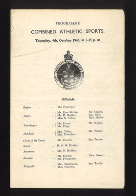 Programme - the Lawrence Royal Military School - Sanawar - combined athletic sports - 04/10/1945; 4/10/1945; 5412 Programme - the Lawrence Royal Military School - Sanawar - combined athletic sports - 04/10/1945; 4/10/1945; 5412