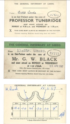 Hospital appointment cards (3) - Walter Woods - the General Infirmary at Leeds - 1947; 1/01/1947; 36670