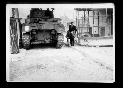 Photograph - hertogenBosch, Holland - showing a tank and a father carrying his two children; 42284