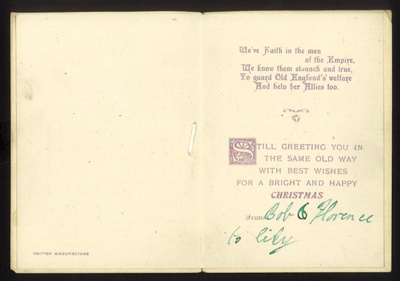 Christmas card - "God speed" with Royal Navy ensign - World War 1; 5840