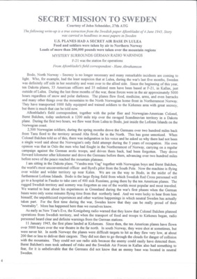 Document - Swedish Secret Mission - U.S. Airforce Bases in neutral Sweden during the war; 36707