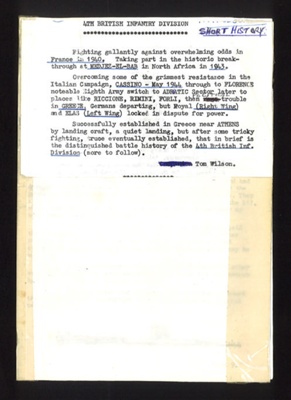 Typescript article - formation & history of the 4th British Infantry Division by Tom Wilson; 9934