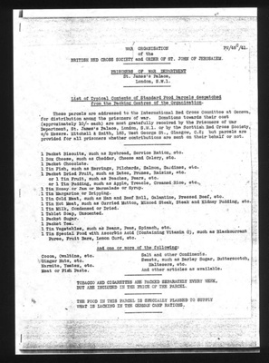 P.O.W. Standard Food Parcels List - British Red Cross & St. John War Organisation - list of contents of Standard food parcels - 1941; 1/01/1941; 1787 P.O.W. Standard Food Parcels List - British Red Cross & St. John War Organisation - list of contents of Standard food parcels - 1941; 1/01/1941; 1787
