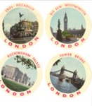 Tourist photographic stickers (4) - London scenes - "Tower bridge" "Big ben" "Eros" "Buckingham Palace"; 35605